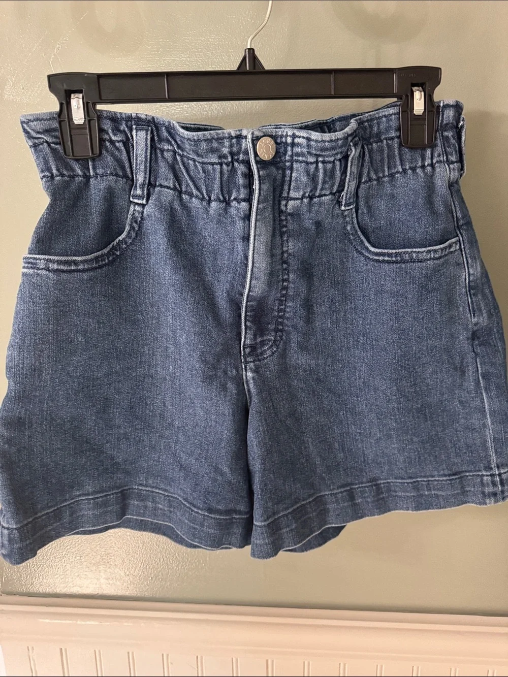 J. Crew Mid-Blue Paperbag Waist Denim Shorts - Picture 1 of 5